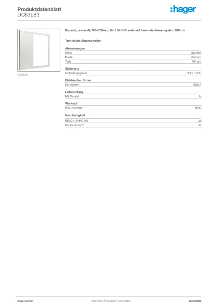 Bild Hager Produktdatenblatt UC53L83 | Hager Deutschland