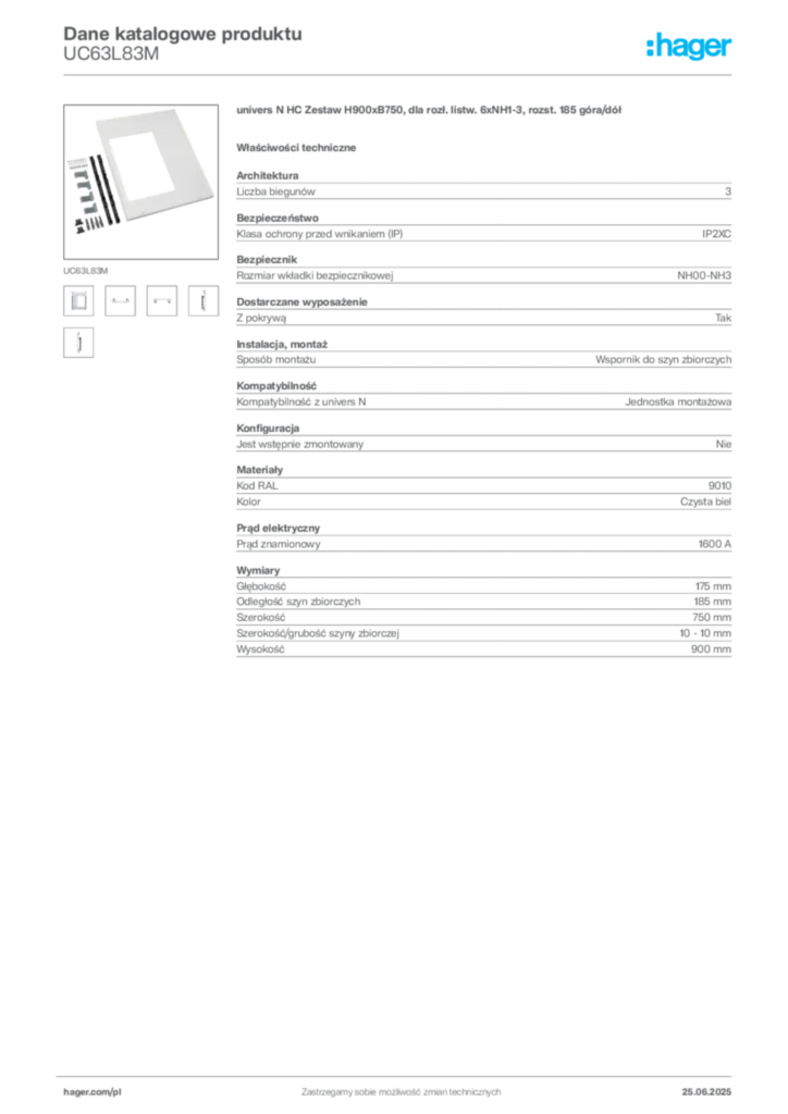Zdjęcie Hager Dane katalogowe produktu UC63L83M | Hager Polska