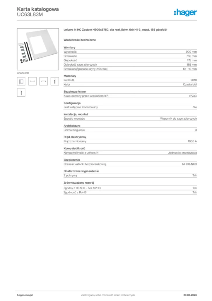 Zdjęcie Hager Karta katalogowa UC63L83M | Hager Polska
