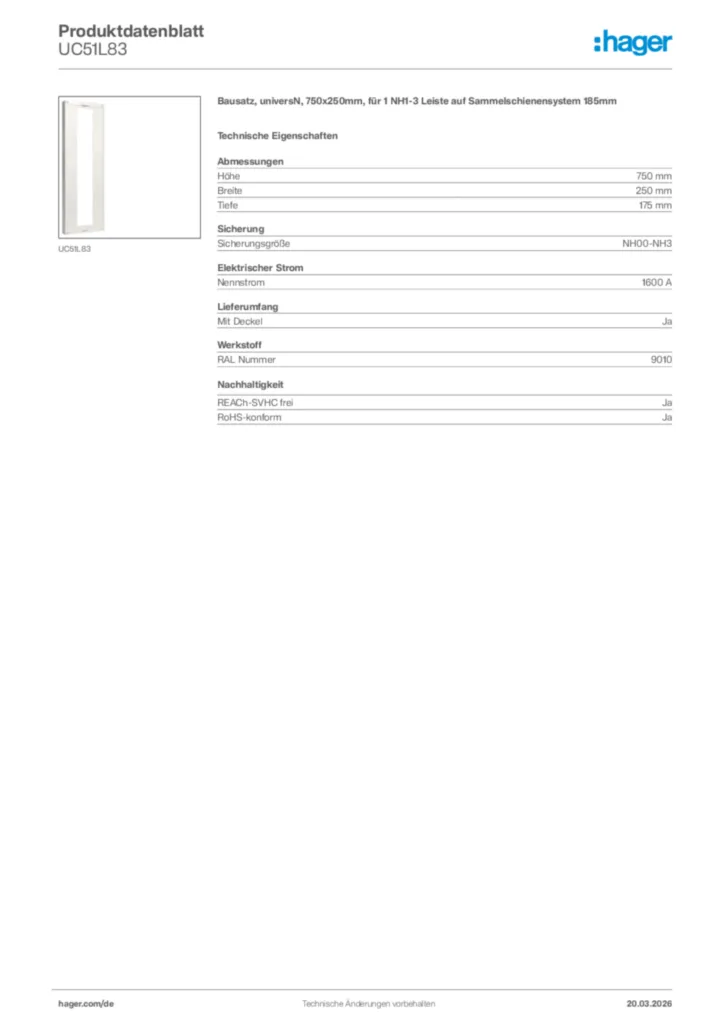 Bild Hager Produktdatenblatt UC51L83 | Hager Deutschland