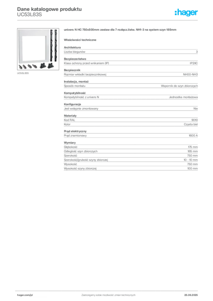 Zdjęcie Hager Dane katalogowe produktu UC53L83S | Hager Polska