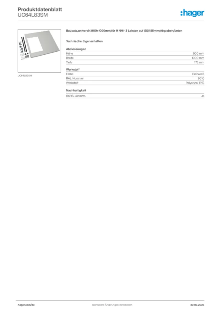 Bild Hager Produktdatenblatt UC64L83SM | Hager Deutschland