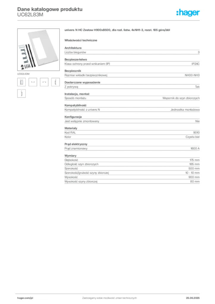 Zdjęcie Hager Dane katalogowe produktu UC62L83M | Hager Polska