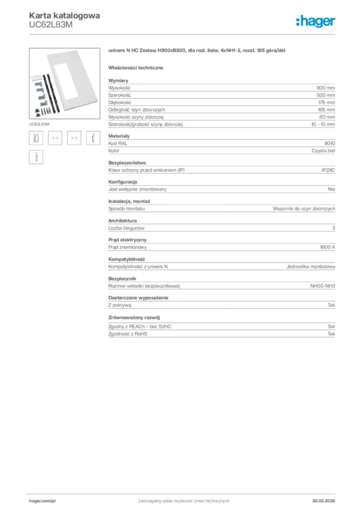 Zdjęcie Hager Karta katalogowa UC62L83M | Hager Polska
