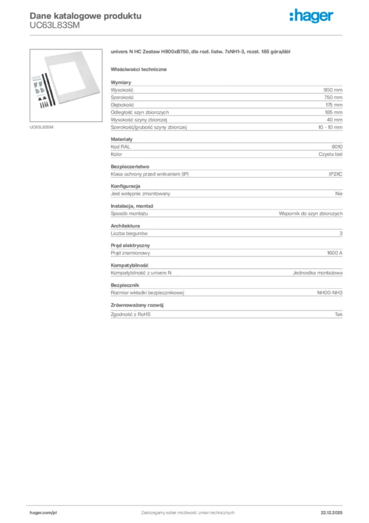 Zdjęcie Hager Dane katalogowe produktu UC63L83SM | Hager Polska