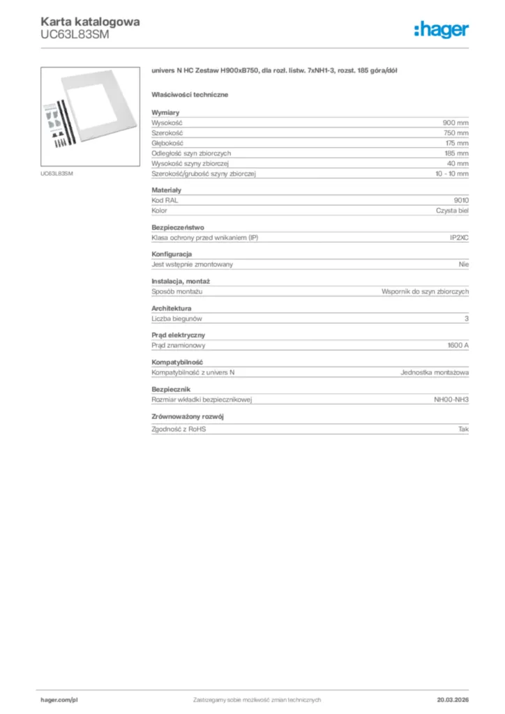 Zdjęcie Hager Karta katalogowa UC63L83SM | Hager Polska