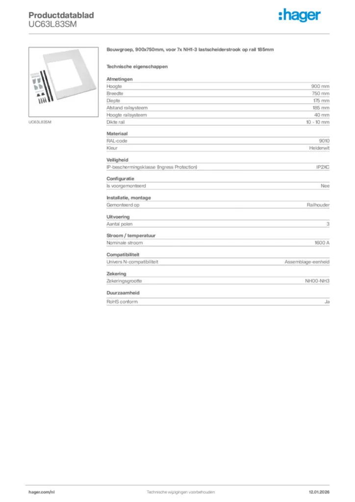 Afbeelding Hager Productdatablad UC63L83SM | Hager Nederland