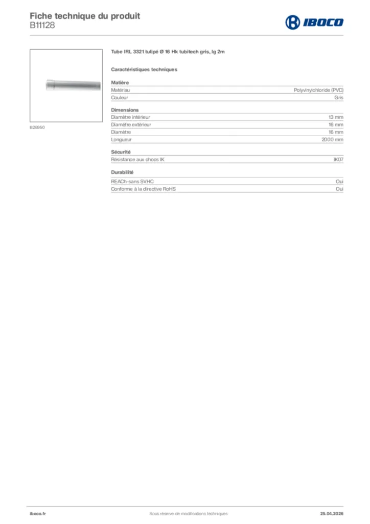 Image Iboco Fiche technique du produit B11128 | Hager France