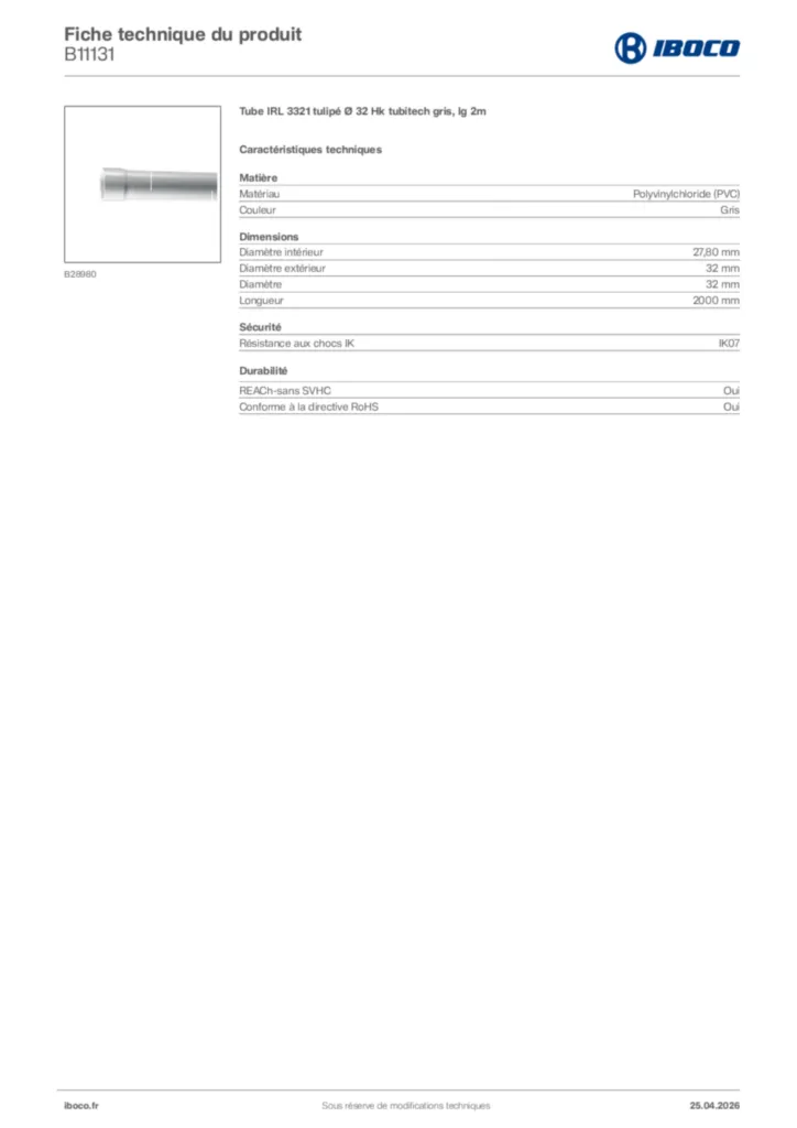 Image Iboco Fiche technique du produit B11131 | Hager France
