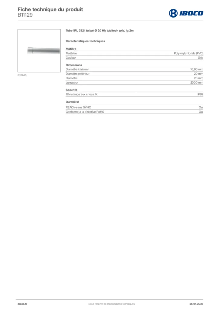 Image Iboco Fiche technique du produit B11129 | Hager France