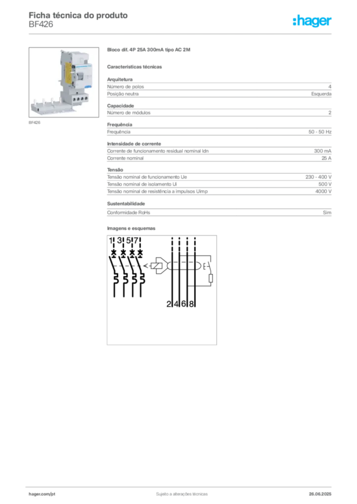 Imagem Hager Ficha técnica do produto BF426 | Hager Portugal