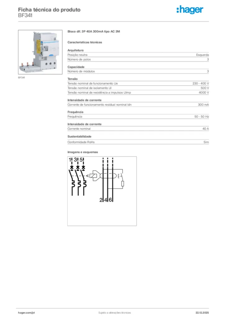 Imagem Hager Ficha técnica do produto BF341 | Hager Portugal