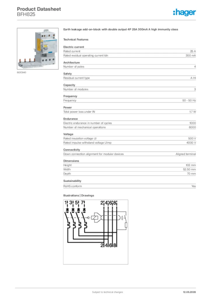 Image Hager Product data sheet BFH825  | Hager Africa