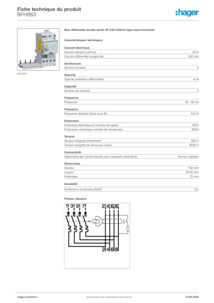 Image Hager Fiche technique du produit BFH863 | Hager Afrique