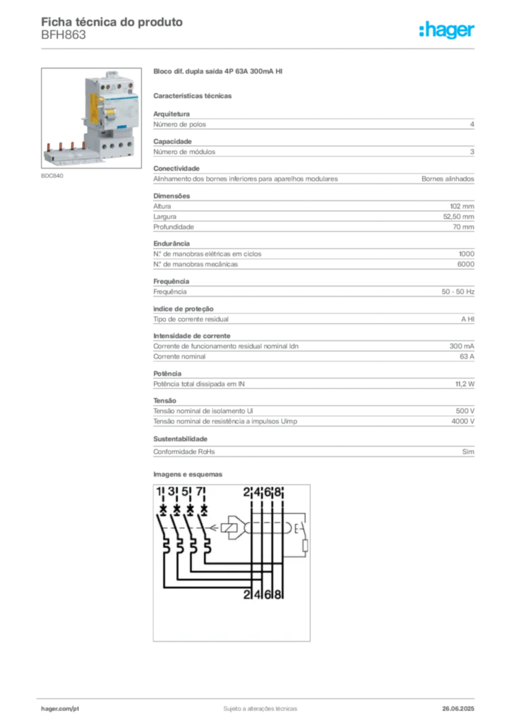 Imagem Hager Ficha técnica do produto BFH863 | Hager Portugal