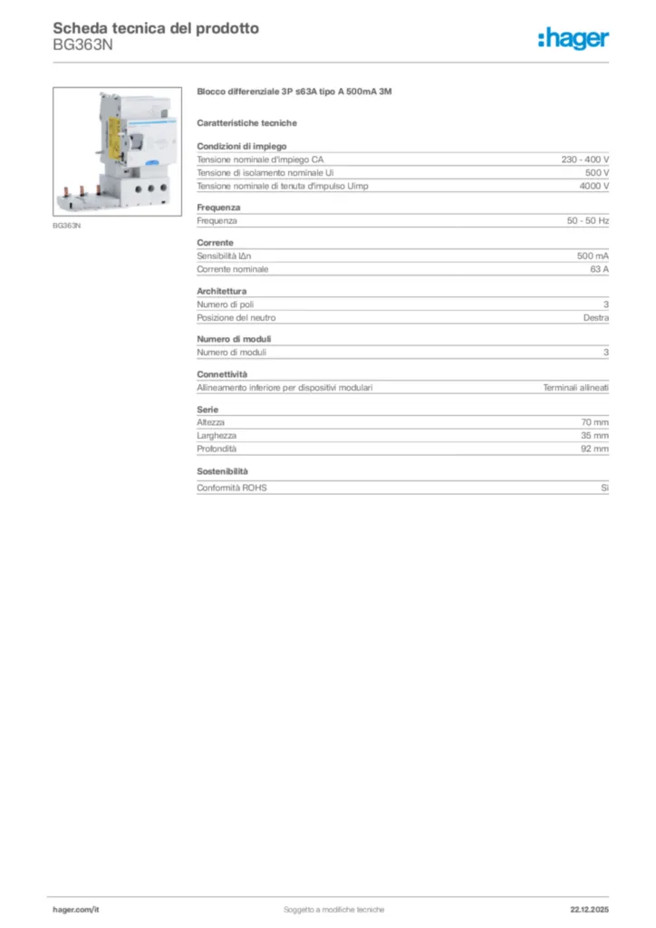 Immagine Hager Scheda tecnica del prodotto BG363N | Hager Italia