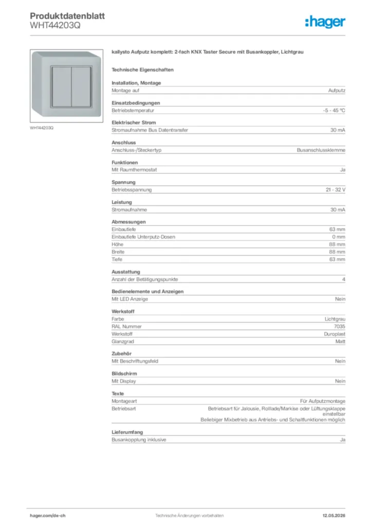 Bild Hager Produktdatenblatt WHT44203Q | Hager Schweiz