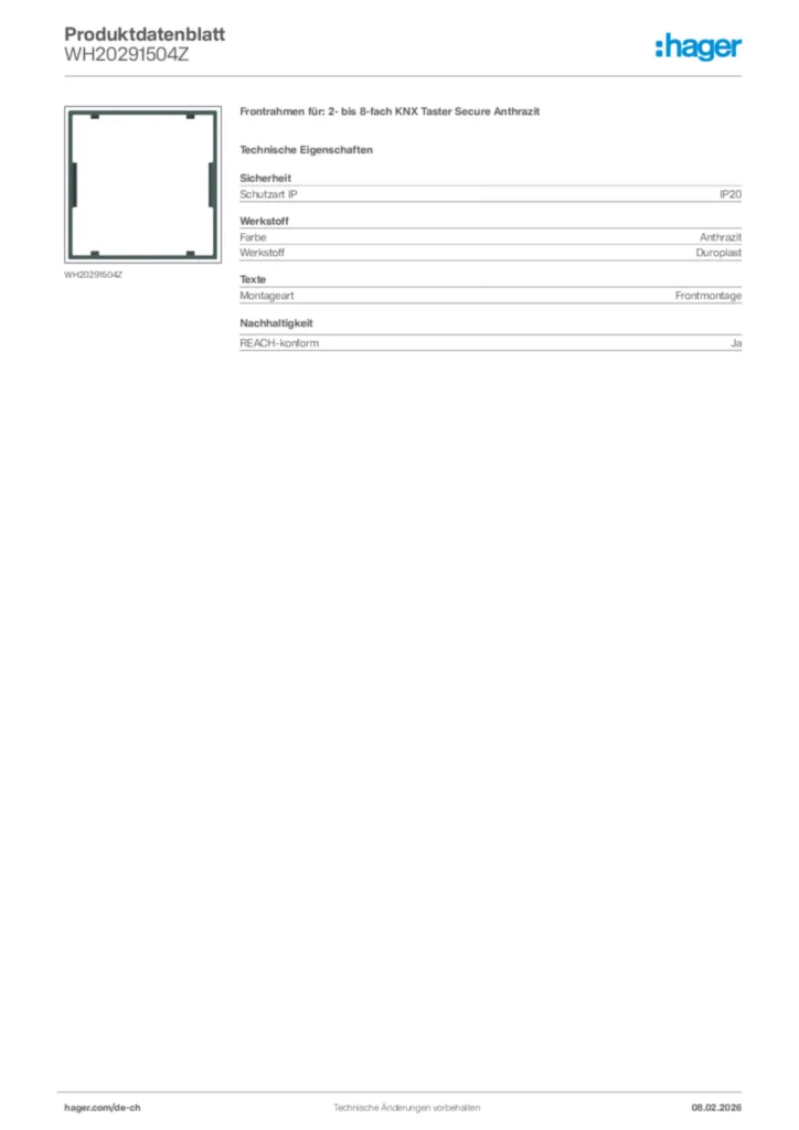 Bild Hager Produktdatenblatt WH20291504Z | Hager Schweiz
