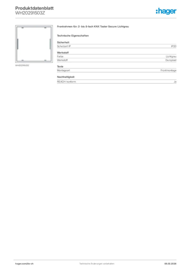 Bild Hager Produktdatenblatt WH20291503Z | Hager Schweiz