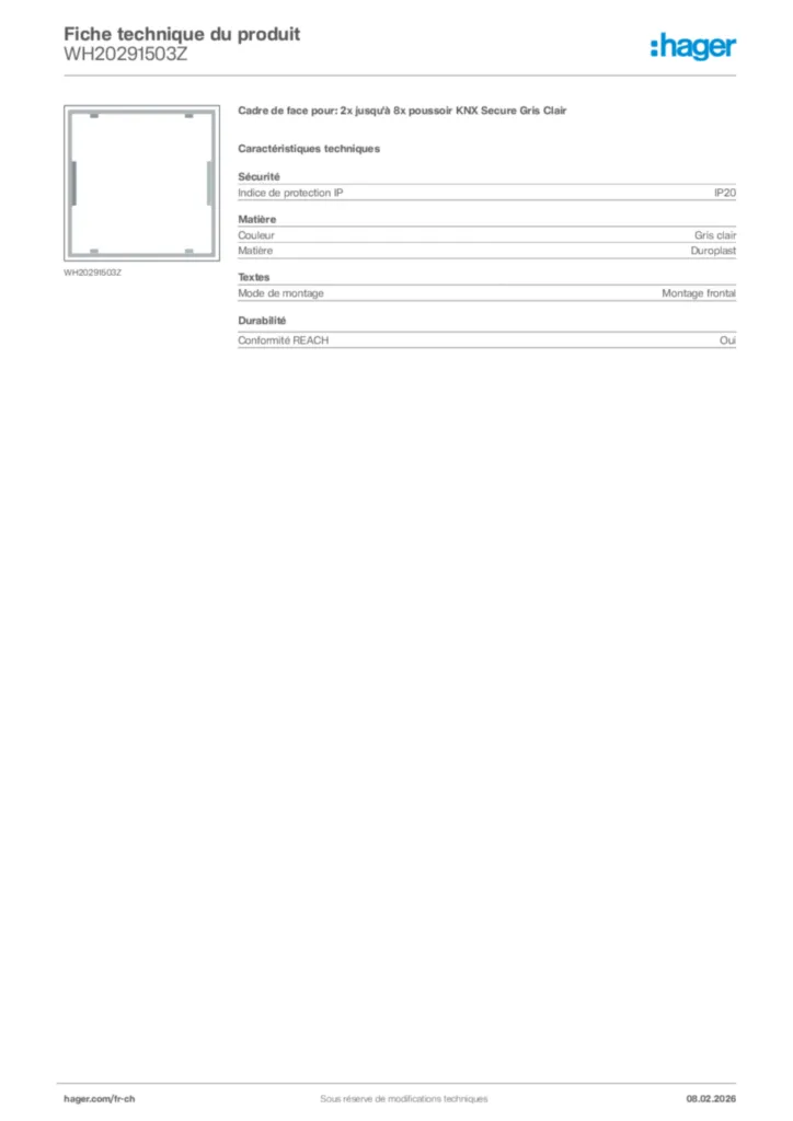 Image Hager Fiche technique du produit WH20291503Z | Hager Suisse