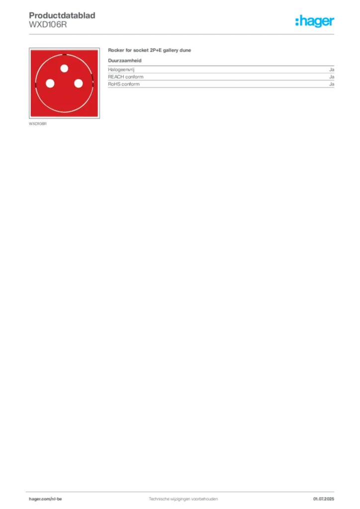 Afbeelding Hager Productdatablad WXD106R | Hager Belgium