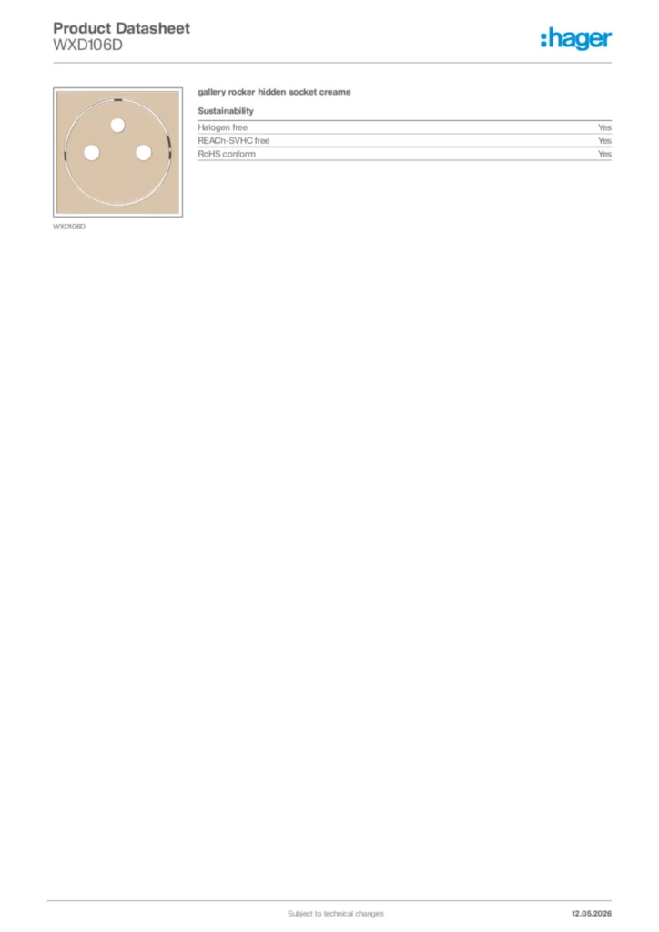 Image Hager Product data sheet WXD106D  | Hager Africa