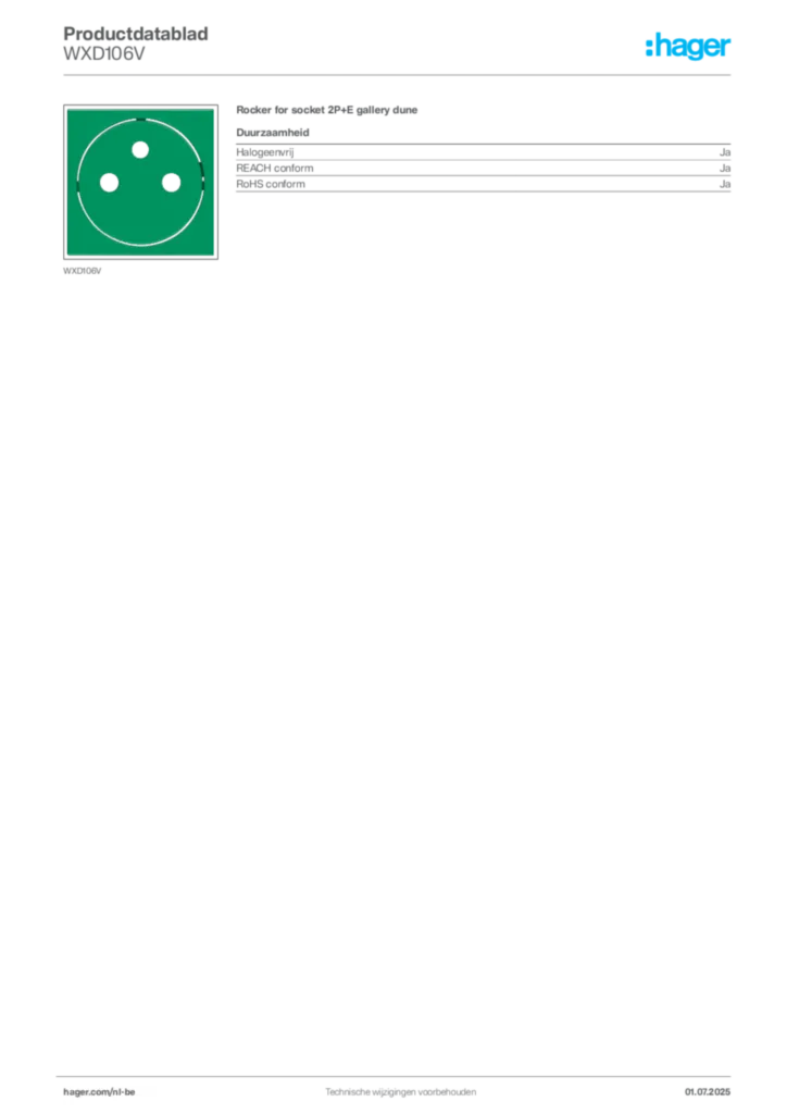 Afbeelding Hager Productdatablad WXD106V | Hager Belgium