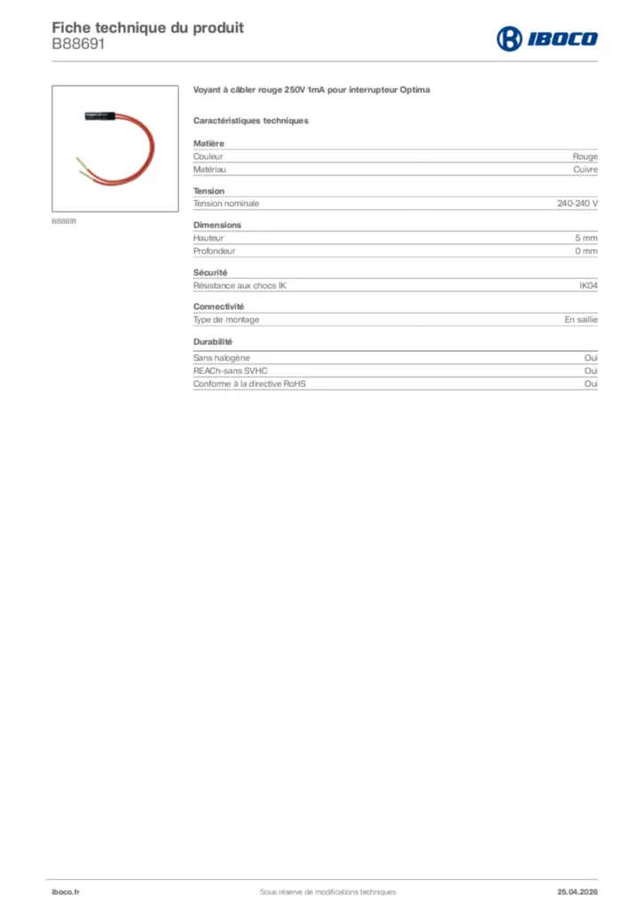 Image Iboco Fiche technique du produit B88691 | Hager France