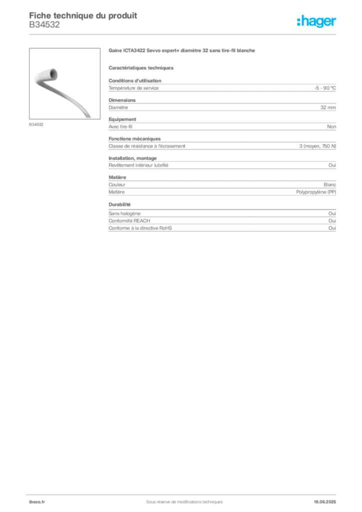 Image Iboco Fiche technique du produit B34532 | Hager France