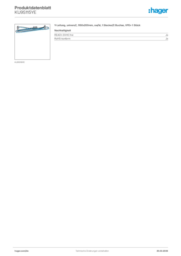 Bild Hager Produktdatenblatt KU9S115YE | Hager Deutschland