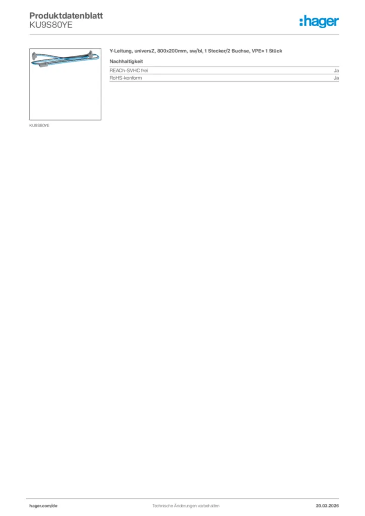 Bild Hager Produktdatenblatt KU9S80YE | Hager Deutschland
