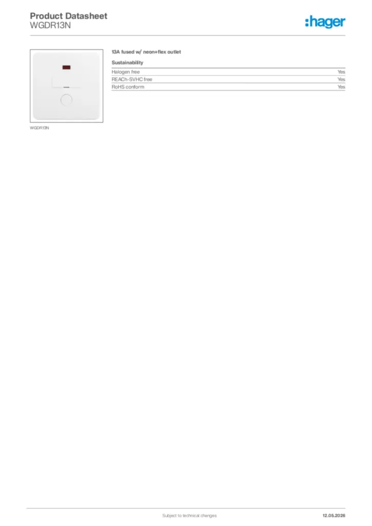 Image Hager Product data sheet WGDR13N  | Hager