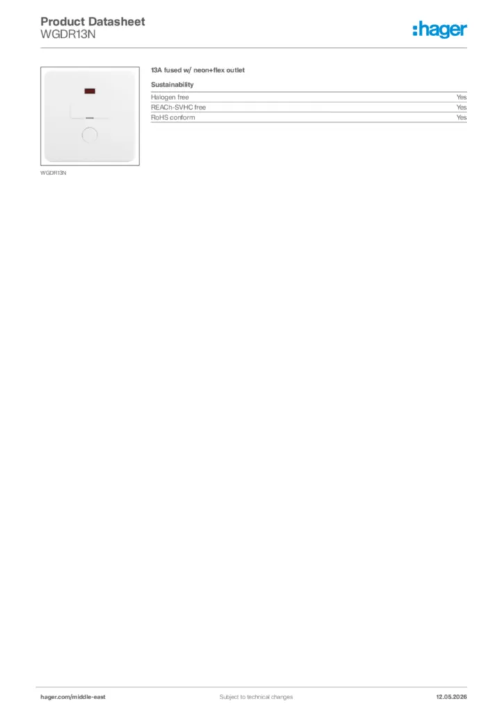 Image Hager Product data sheet WGDR13N  | Hager
