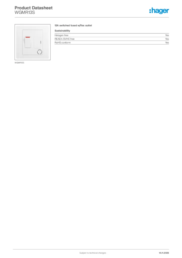 Image Hager Product data sheet WGMR13S  | Hager Africa