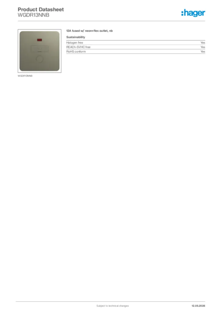 Image Hager Product data sheet WGDR13NNB  | Hager Africa