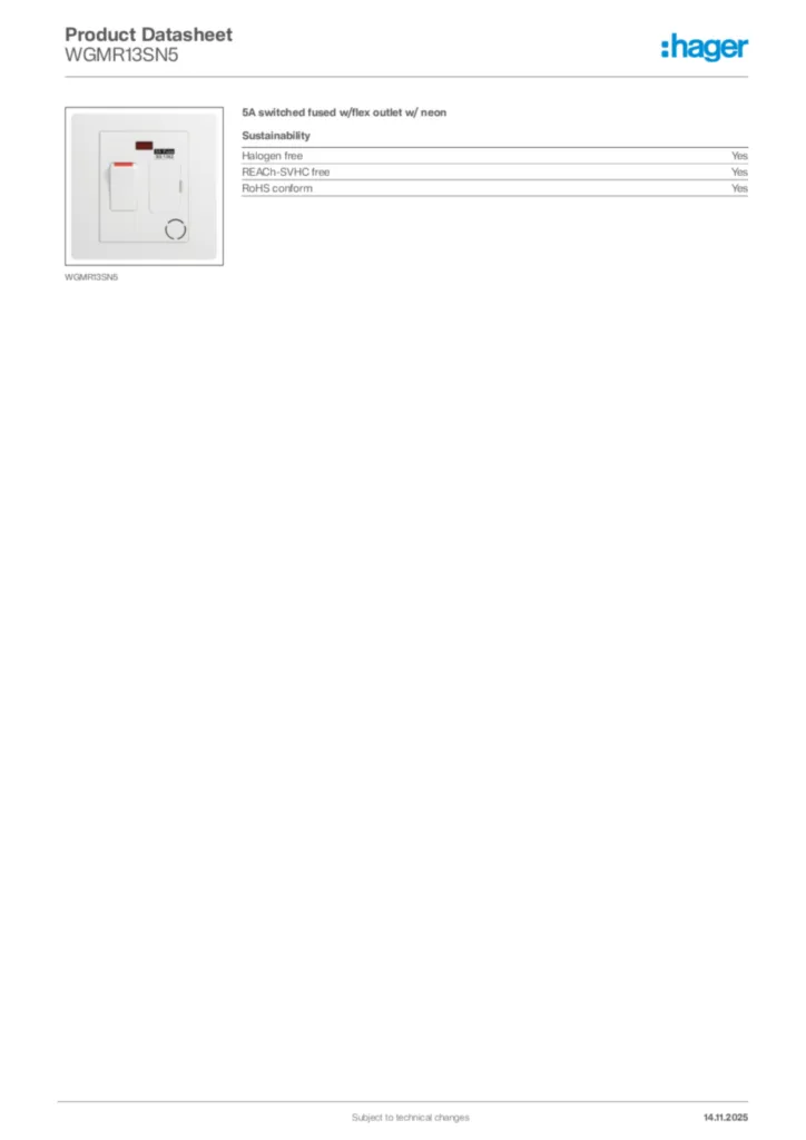 Image Hager Product data sheet WGMR13SN5  | Hager