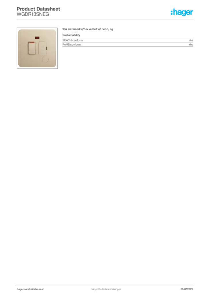 Image Hager Product data sheet WGDR13SNEG  | Hager