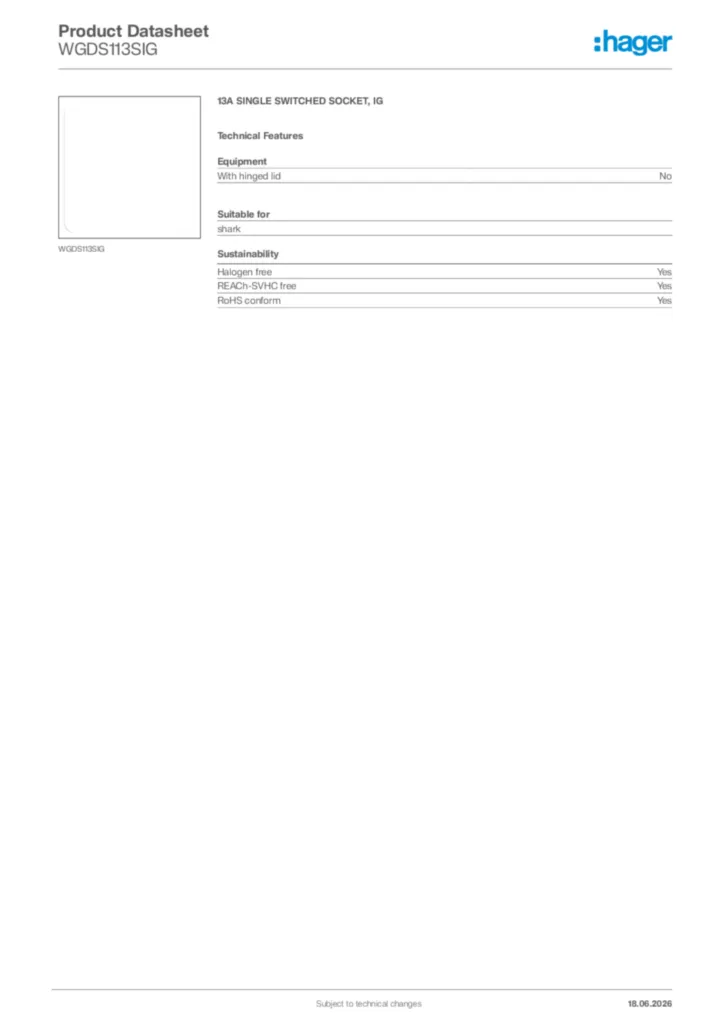 Image Hager Product data sheet WGDS113SIG  | Hager Africa