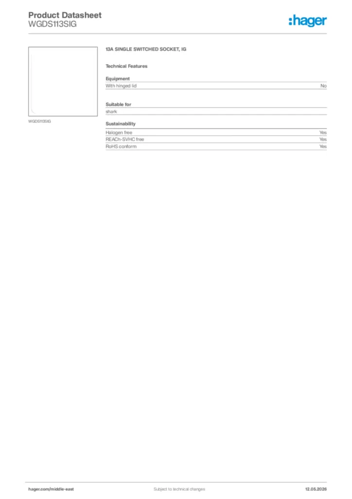 Image Hager Product data sheet WGDS113SIG  | Hager