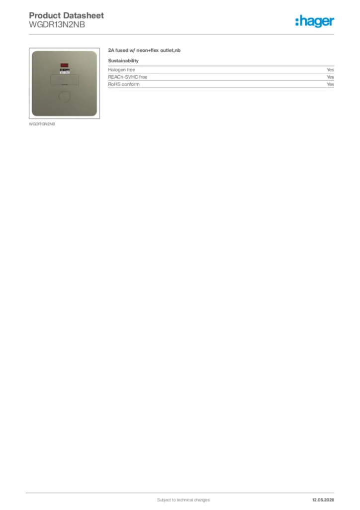Image Hager Product data sheet WGDR13N2NB  | Hager