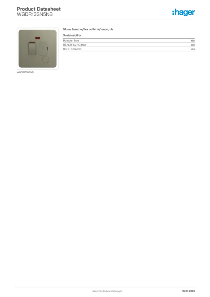 Image Hager Product data sheet WGDR13SN5NB  | Hager