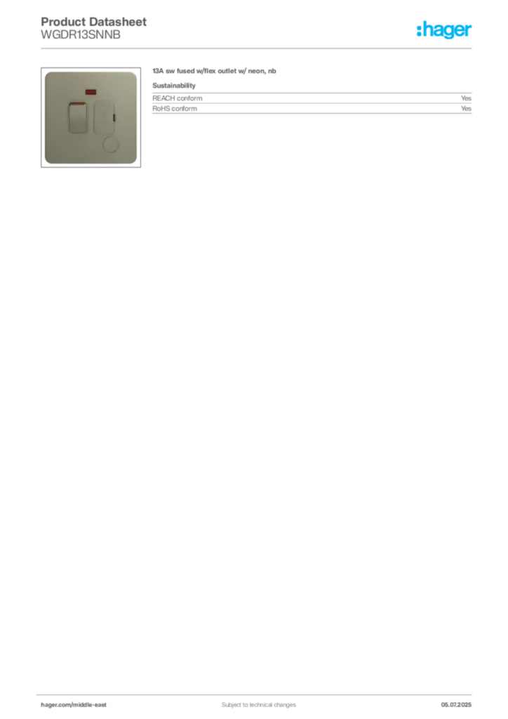 Image Hager Product data sheet WGDR13SNNB  | Hager