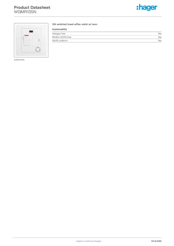 Image Hager Product data sheet WGMR13SN  | Hager