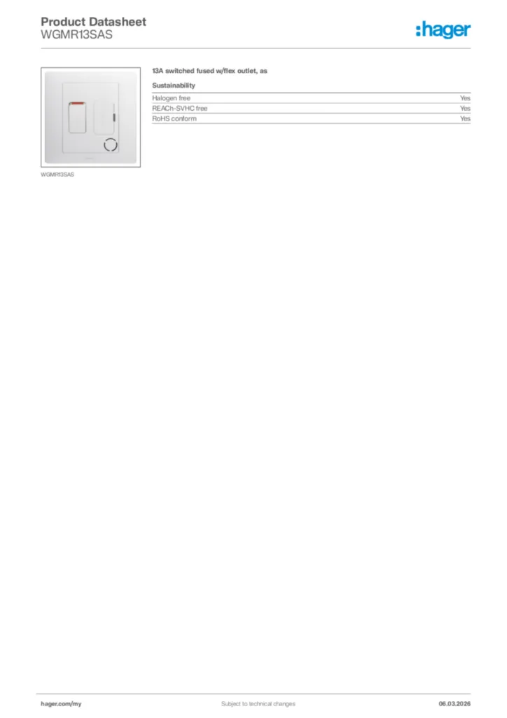 Image Hager Product data sheet WGMR13SAS  | Hager