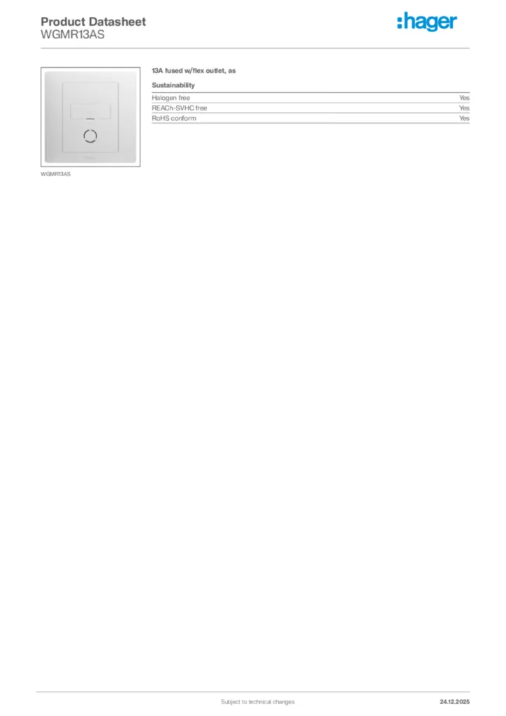Image Hager Product data sheet WGMR13AS  | Hager Africa