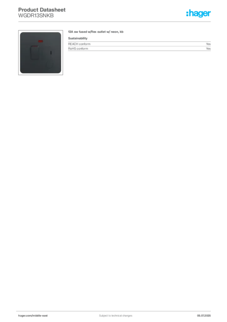 Image Hager Product data sheet WGDR13SNKB  | Hager