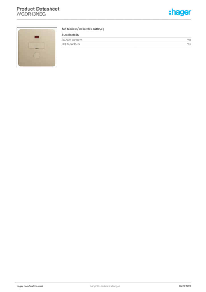Image Hager Product data sheet WGDR13NEG  | Hager