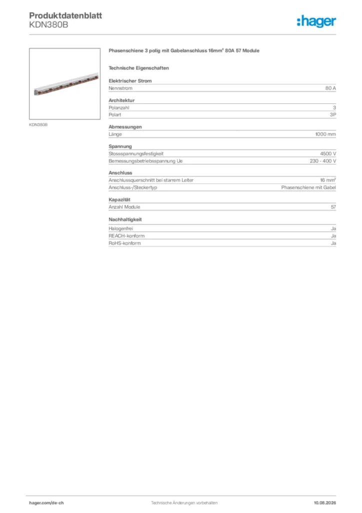 Bild Hager Produktdatenblatt KDN380B | Hager Schweiz