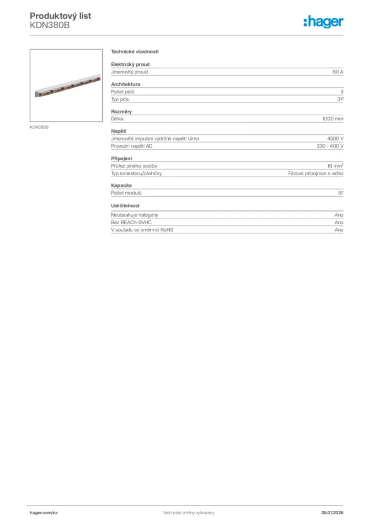 Obrázek Hager Generováno - Datový list produktu KDN380B | Hager