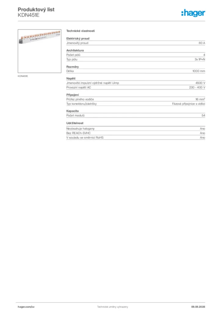 Obrázek Hager Generováno - Datový list produktu KDN451E | Hager